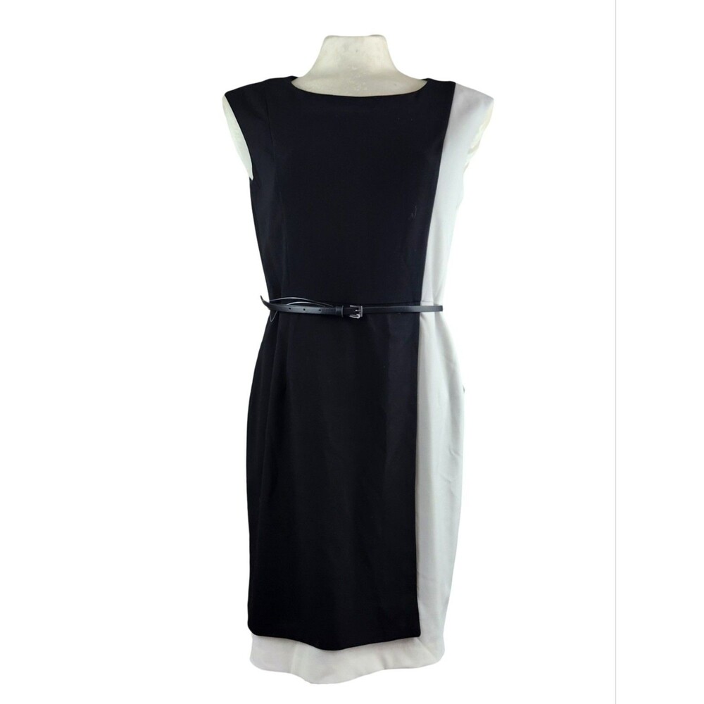 Saks Fifth Avenue Black Label Colorblock Sheath Dress Black Ivory NWT 10 - Picture 2 of 9